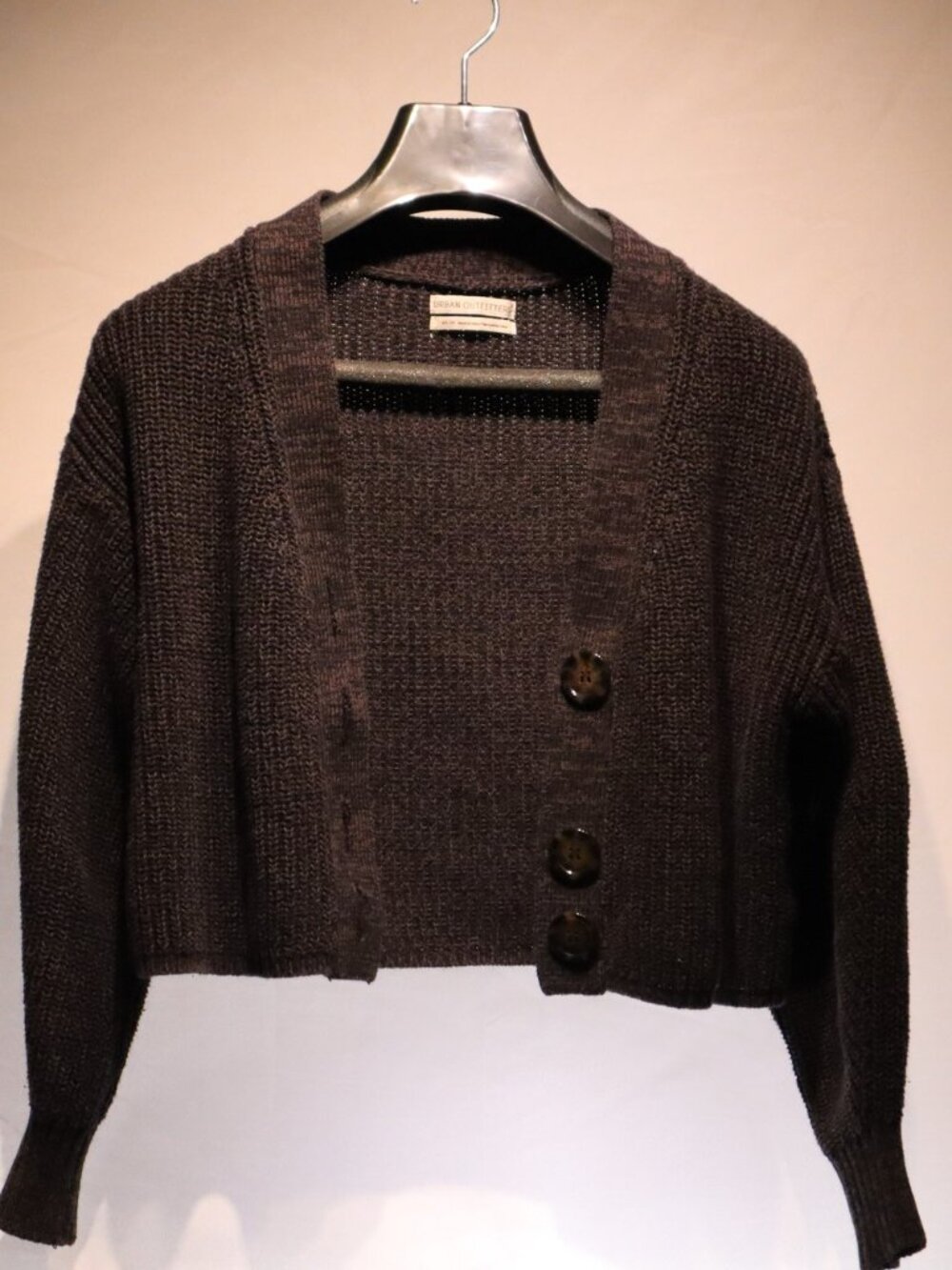 Urban Outfitters Brown Chunky Knit Cardigan XS Cropped Balloon Sleeve